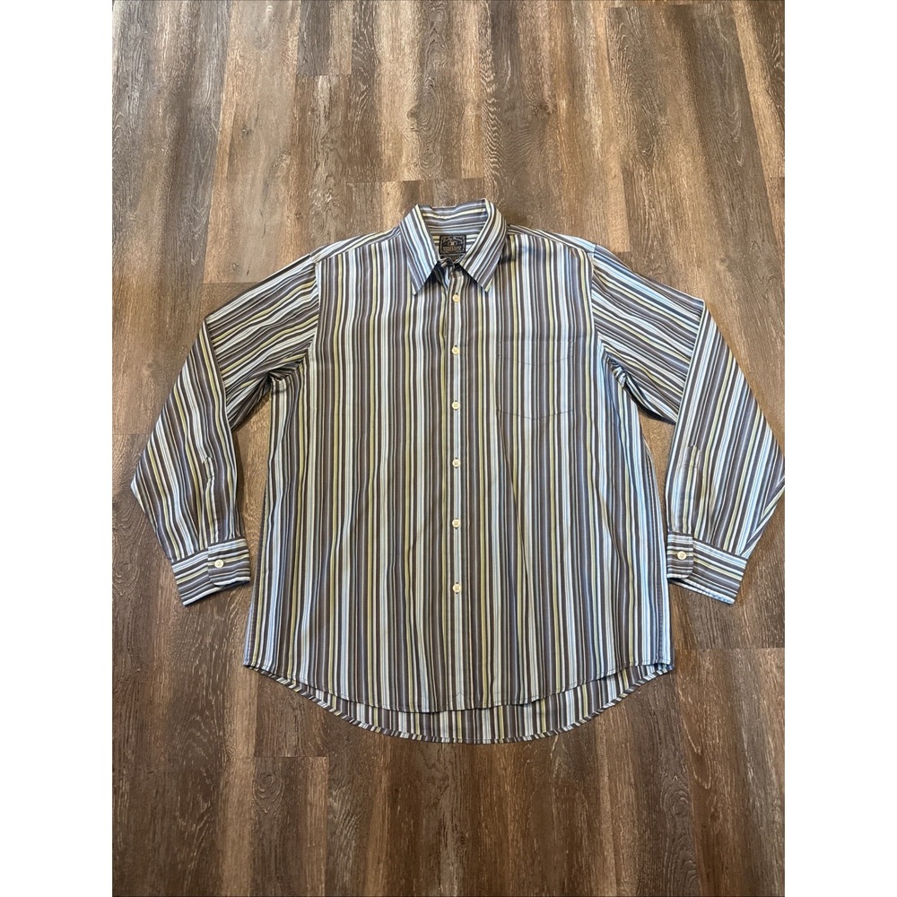 Vintage Lucky Brand Dungarees Shirt Men's XXL Striped Made In Hong Kong